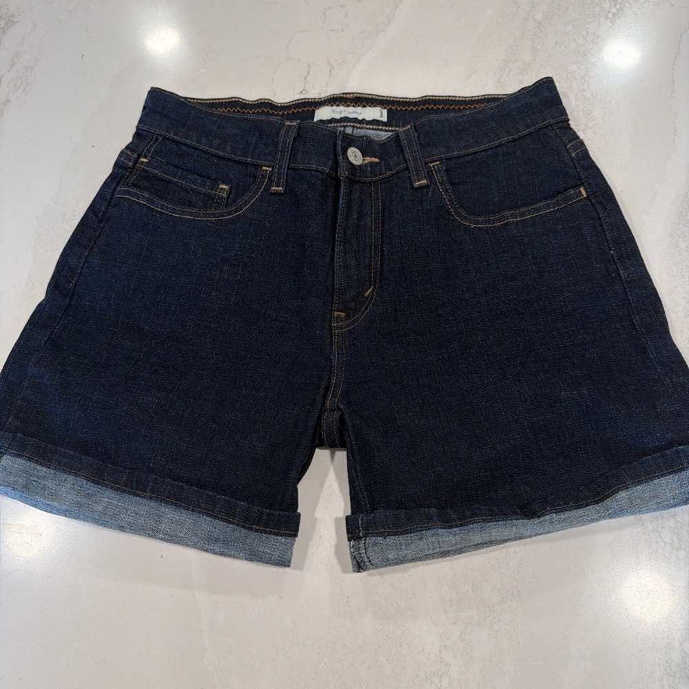 Levi's Mid Length Denim Shorts Dark Blue Sz 8 Finished Edge